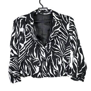 Womens Notations Black White Zebra Print Lined Blazer Jacket Polyester Size L